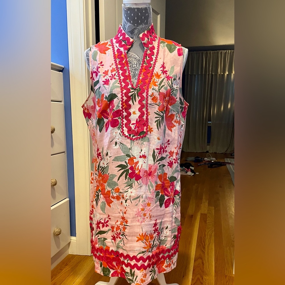 Sail to Sable, multi color, linen, sleeveless tunic dress
